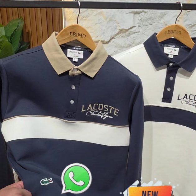 Polo Lacoste rayé — Bleu marine/blanc