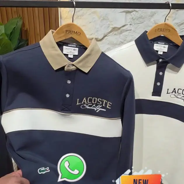 Polo Lacoste rayé — Bleu marine/blanc