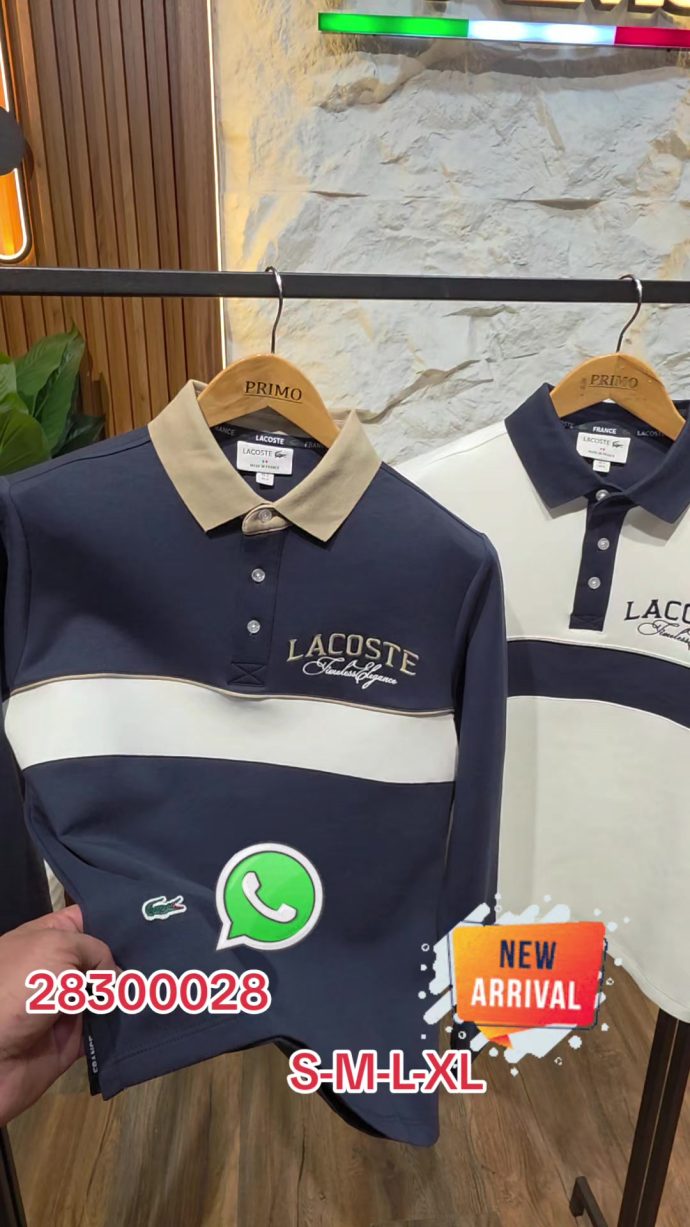 Polo Lacoste rayé — Bleu marine/blanc